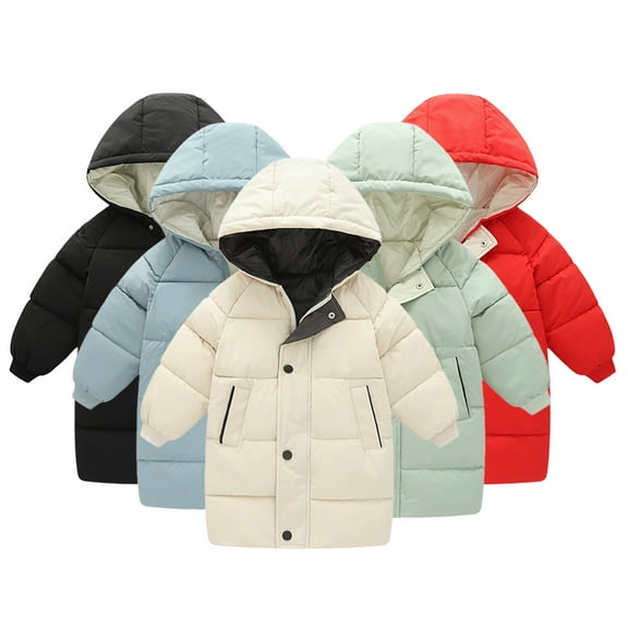 Godderr Toddler Kids Puffer Down Jacket for Baby Hooded Winter Coat Puffer Outerwear Jackets for 2-10Y Autumn Winter Warm Mid-Length Casual Down Boys Girls Jacket