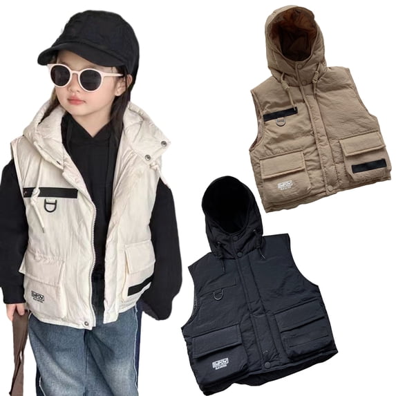 Godderr Toddler Kids Puffer down Jackets for Girls Boys with Hoodie 2-12Y Sleeveless Padded Coats Stand-Up Collar Vest with Pockets Winter Fall Water-Resistant Outerwears