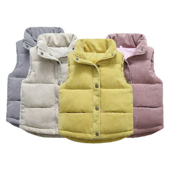Godderr Toddler Kids Puffer Vest Jacket for Kids Boys Girls Puffer Vest for 2-10Y Autumn Winter Corduroy Button Vest Coat Outerwear Sleeveless Cute Coat