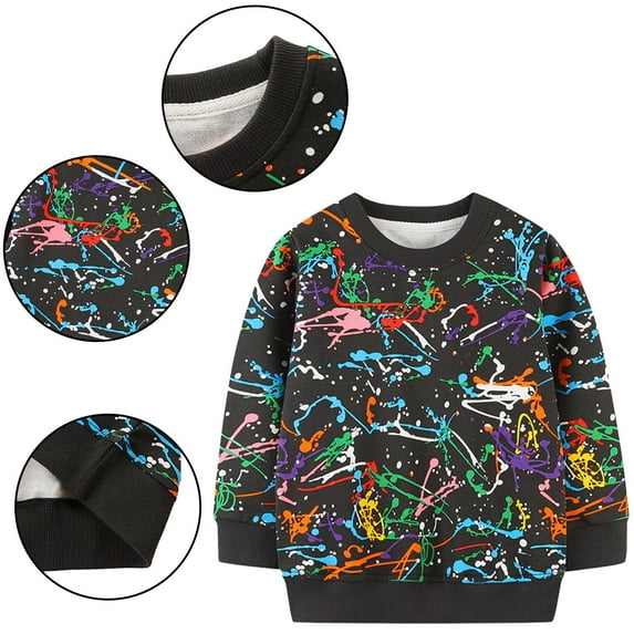 Godderr Kids Baby Long Sleeve Sweatshirt,Spring Autumn Sweatsuit Tops Print T-Shirt Toddler Fall Winter Casual Bottom Shirt Kids Crewneck Sweater for 2-7Y