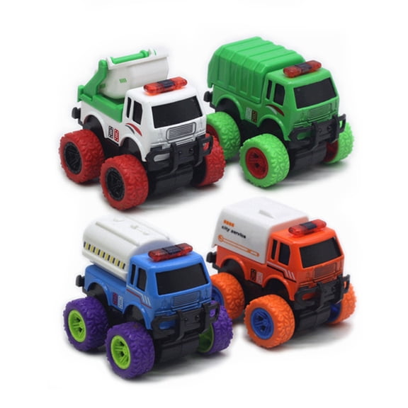 Godderr Toddler Kids Toys Car 3-6 Y Boys Toys Big Wheel Cartoon Car Set Fire Trucks, Engineering Vehicles, Police Cars