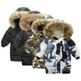 thumbnail image 1 of Godderr Toddler Kids Baby Winter Cotton down Outwears Jackets 3-12Y Removable Hooded Camouflage Coats Mid-Length Fleece Warm Thicken Outwears for Girls Boys, 1 of 8