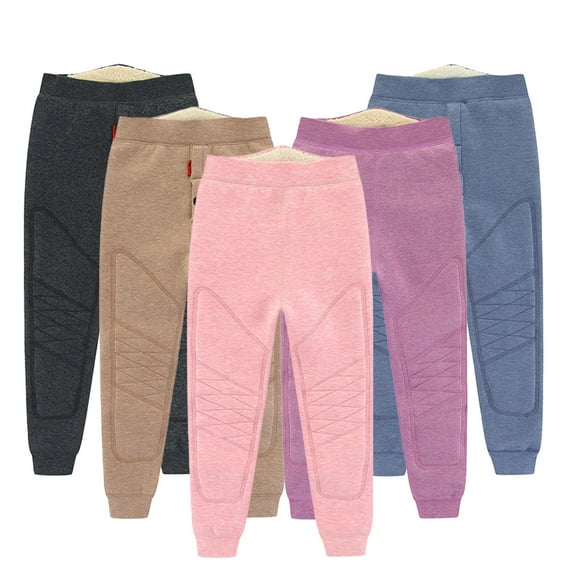 Godderr Toddler Kids Winter Leggings for Girls Boys Fall Winter Warm Pants Thickened Footless Knee Pads Bottoms Fleece Lined Tights for 2-14 Years Old