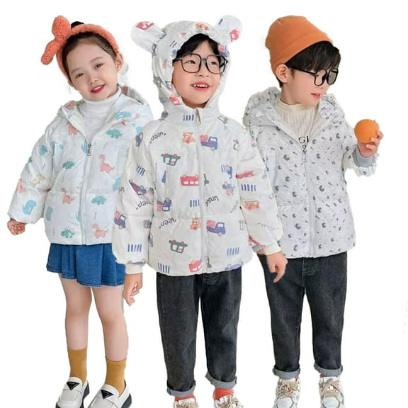 Godderr Toddler Kids down Outwear，9M-7Y Baby Winter Jacket down Cotton Windproof Warm Winter Coats with Printed Snowsuit Jacket