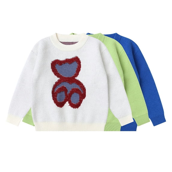 Godderr Toddler Sweet Pullover Sweater 3-6Y Spring Fall Cartoon Knitwear with Bear Warm Comfortable Tops for Girls