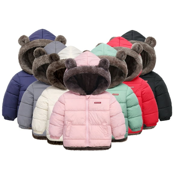 Godderr Toddlers Baby Girls Boys Winter Fleece Jackets Cute Ears Hooded Toddler Cotton Dress Warm Lined Coat Outer Clothing for 2-7Y