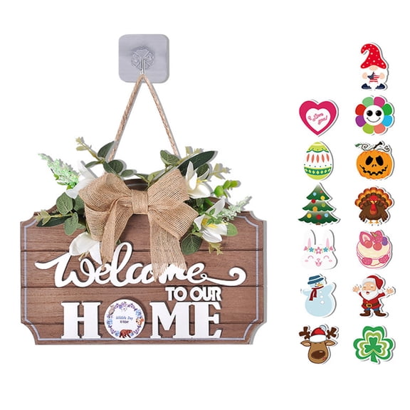 Godderr Welcome Sign For Front Door Wood Sign Hanging Welcome Sign For Farmhouse Porch Spring Welcome Sign Front Door Monogram Decorations