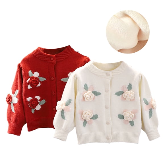 Godderr kids Baby Girls Knitted Cardigan Jacket Sweater Jacket Crewneck Knit Crochet Button Closure Cardigan Tops Toddler Infant Girls Knitted Coat Outwear, Sizes 9M-6Y