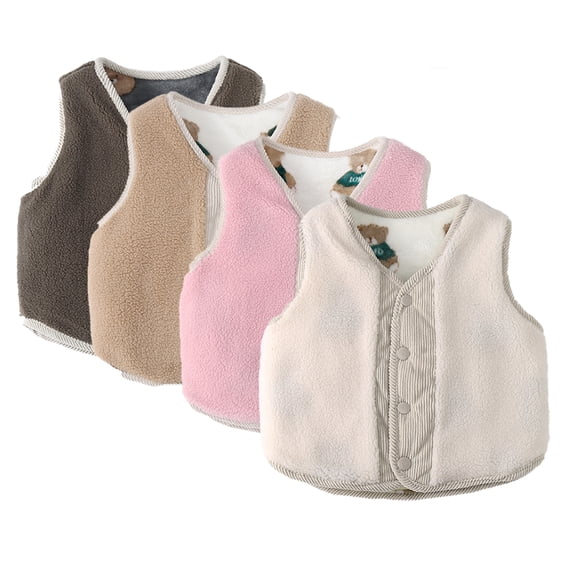 Godderr9M-5T Kids Baby Boys Girls Fleece Vest Toddler Fall Winter Padded Sleeveless Jacket Coats Buttons Warm Tops Plush Models Waistcoat