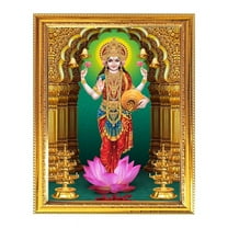 Goddes Laksmi Indian God Photo With Golden Frames For Pooja And Wall Gift House Warming Office Living Room Table Temple 7.8 X 11.4