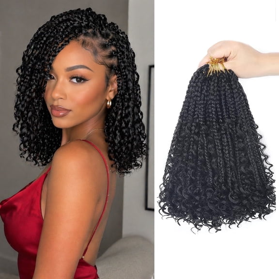 Goddess Bohemian Box Braids Crochet Hair - 10 Inch Curly Ends, 8 Packs Synthetic Braiding Hair Extensions for Black Women (10 Inch, 1B)