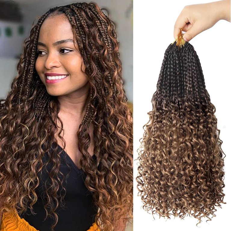 Goddess Bohemian Box Braids Crochet Hair - 14 Inch Curly Ends, 8 