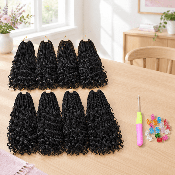 Goddess Box Brcrochet Hair 14 Inch 8 Packs Pre-looped Bohemian Boho With Curly Ends 3x Synthetic Braiding (14 #1b)