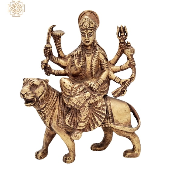 5" Goddess Durga Statue in Brass | Handmade Metal Idols | Made in India