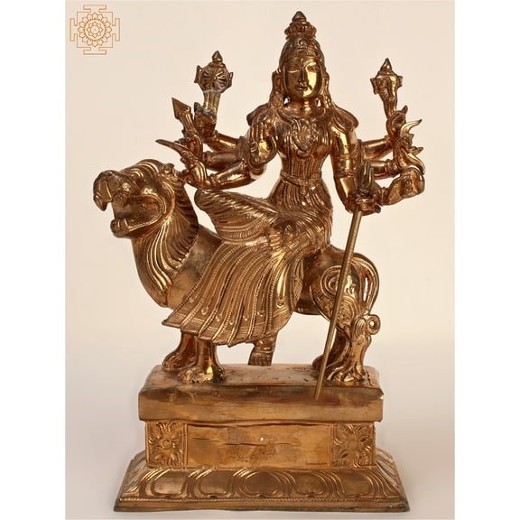 9" Goddess Durga Panchaloha Bronze Statue from Swamimalai | Madhuchista Vidhana (Lost-Wax)