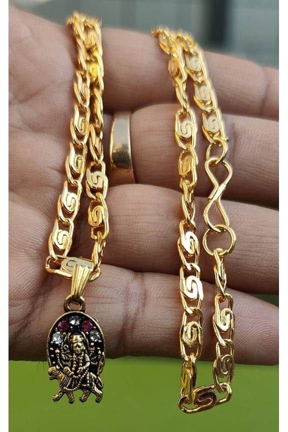 Goddess Durga Mata Gold Spiritual Pendant Necklace, 22 in, Brass