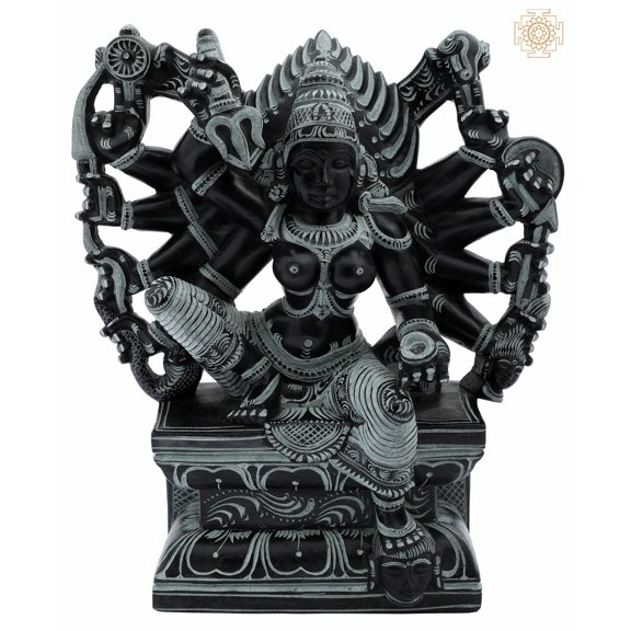 Goddess Durga - Handmade Stone Warrior Deity Sculpture