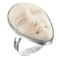 thumbnail image 1 of Goddess Face Hand Carving Bison Bone 925 Sterling Silver Adjustable Ring, 1 of 4