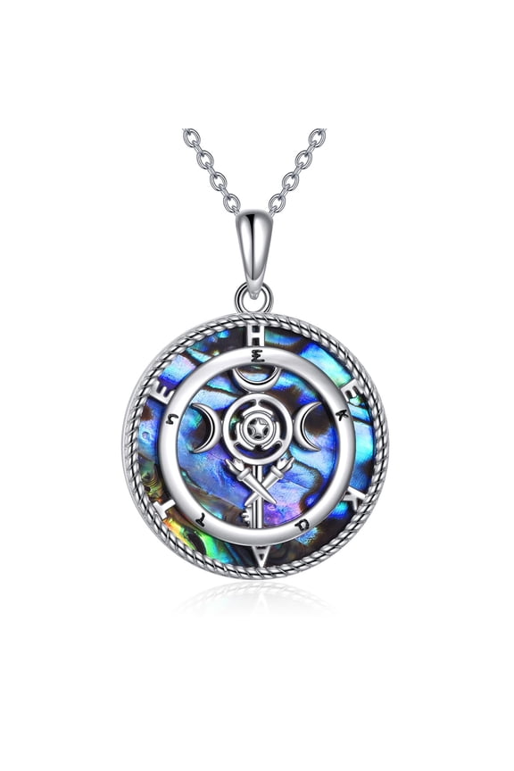 Goddess Hecate Necklace Sterling Silver Wiccan Wheel of Hecate Pendant Necklace Pagan Witch Jewelry for Women Men (K-Hecate Necklace)