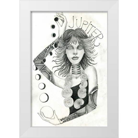 Goddess, Jami 11x14 White Modern Wood Framed Museum Art Print Titled - Jupiter (Drawing)