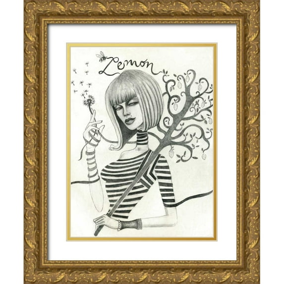 Goddess, Jami 15x18 Gold Ornate Wood Framed with Double Matting Museum Art Print Titled - Lemon (Drawing)