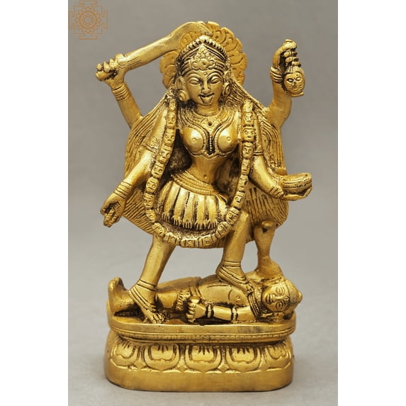 Goddess Kali Statue In Brass - Handmade Hindu Goddess Sculpture