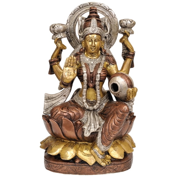 12" Goddess Lakshmi in Brass | Handmade | Wealth Goddess Statue
