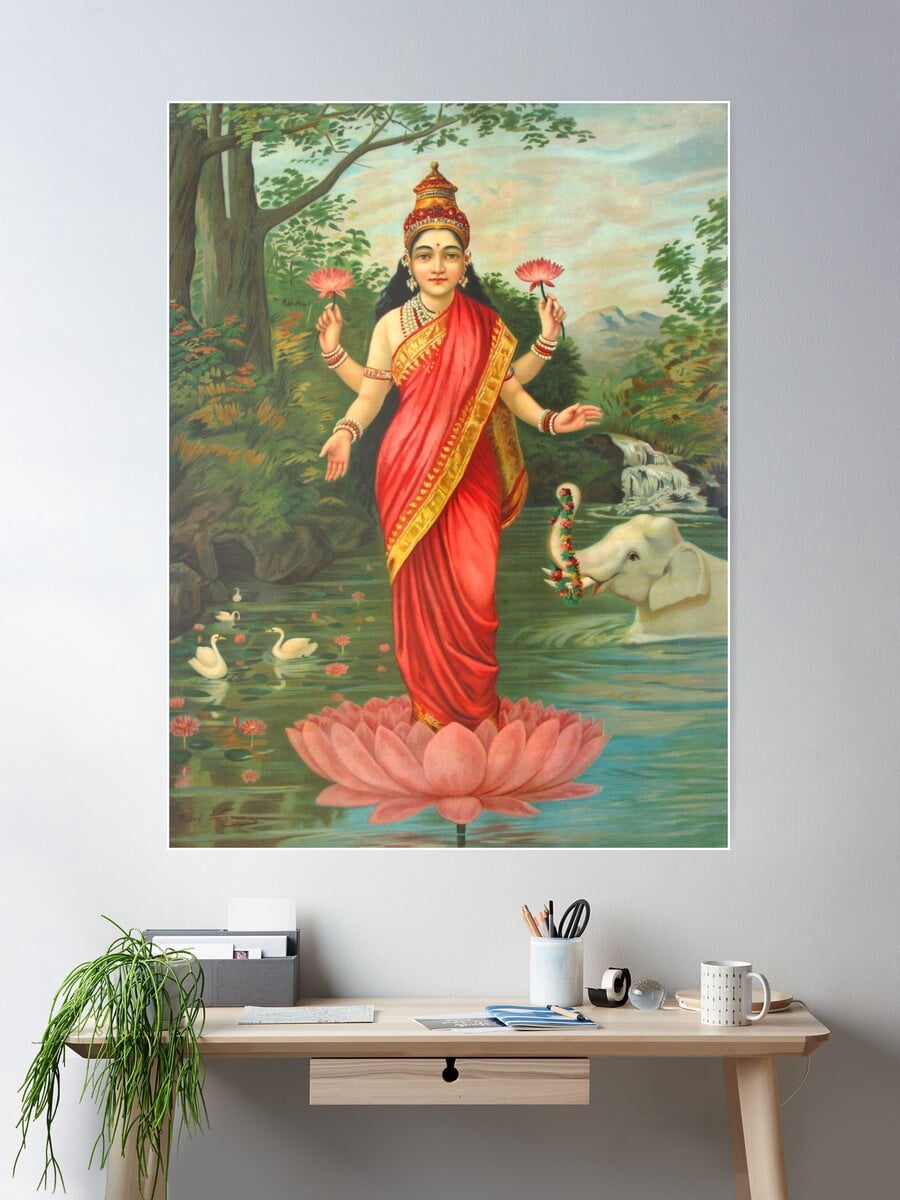 Mahalakshmi Ravi Goddess Lakshmi - Raja Ravi Varma Poster Wall Art, Modern Wall Decor ...
