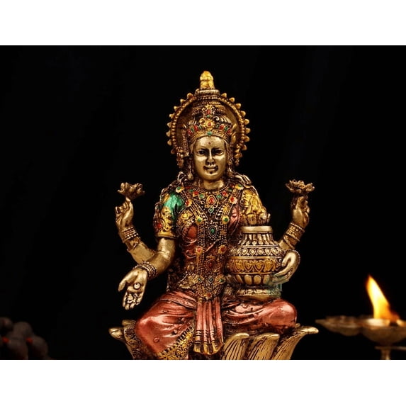Goddess Lakshmi Statue - 18cm (7-Inch) Sitting Laxmi Resin Idol with ...