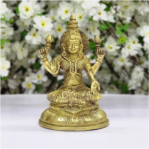 Goddess Lakshmi Statue in Brass Hindu Goddess Statue Laxmi Sculpture Lakshmi Ma Figurine Indian Goddess Idol Laxmi Ma Murti Goddess of Wealth & Beauty Handcrafted God Temple Murti - AtoZ India Cart