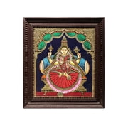 Goddess Lakshmi Tanjore Painting | Traditional Colors With 24K Gold | Teakwood Frame | Gold & Wood |