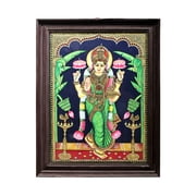 Goddess Lakshmi Tanjore Painting | Traditional Colors With 24K Gold | Teakwood Frame | Gold & Wood |