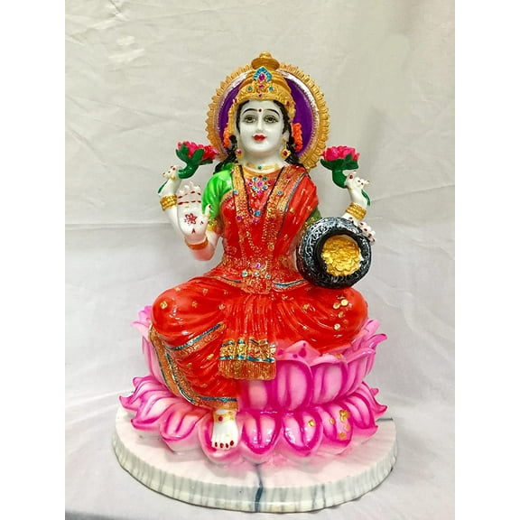Goddess Laxmi Statue Maa Laksmi on Lotus Goddess of Fortune Laxmi Sculpture Hindu Goddess of Money, Wealth, Abundance, Fertility & Prosperity Hindu God Figurine Indian Temple Decor - AtoZ India Cart