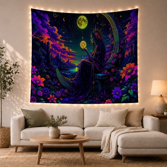 Goddess with Luminous Moon and Celestial Ruins, Mystical Fantasy for Fantasy Art Lovers, Ethereal Cosmic Wall Art, Halloween Gift, Tapestry Wall Hanging for Bedroom and Living Room