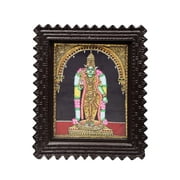 Goddess Meenakshi Tanjore Painting | Traditional Colors With 24K Gold | Teakwood Frame | Gold & Wood