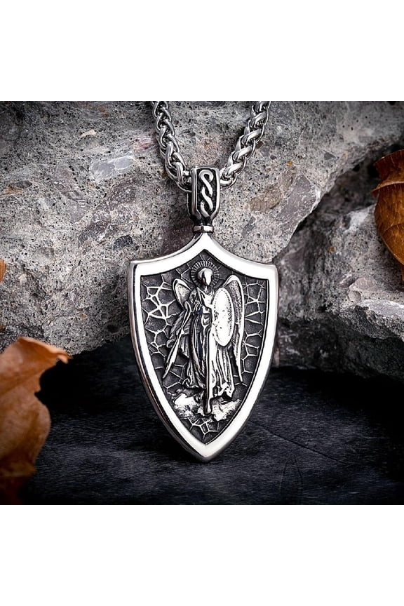Goddess Necklaces Men Archangel Valkyrie Pendant Christian Shield Amulet Faith Jewelry