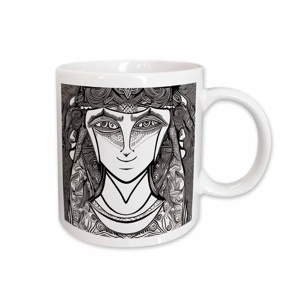 3drose, Goddess of Beauty. Maori Woman. Black and White Ai Made Art, 11oz Mug