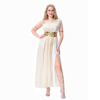 women's white goddess off the shoulder dress for roleplay Athenian 1XL / In-stock This dress turns every woman into a goddess Greek Goddess White Sleeveless Polyester