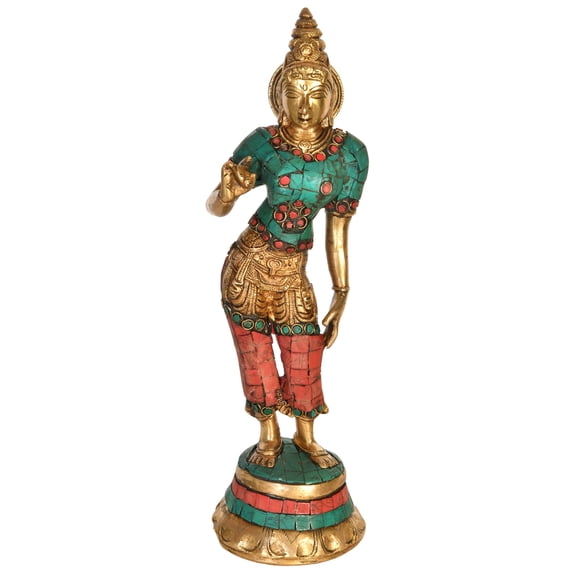 10" Goddess Parvati Brass Inlay Statue | Handmade | Made In India