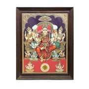 Goddess Rajarajeshwari Tanjore Painting | Traditional Colors With 24K Gold | Teakwood Frame | Gold &