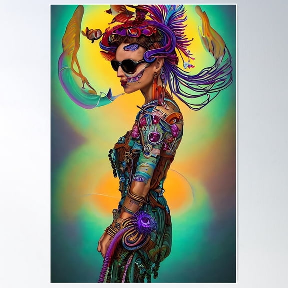 Goddess Rave Psychedelic Girl Poster Wall Art, Modern Wall Decor For Living Room Bedroom, 8x12 UNFRAMED