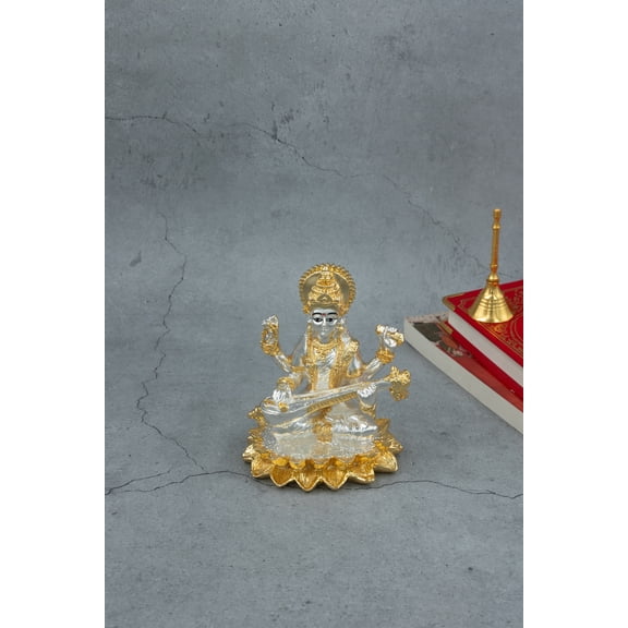 Goddess Saraswati Idol in Gold & Silver - 5 Inches