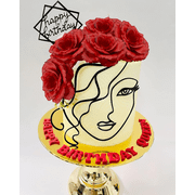 Goddess Theme Cake Decorations Set - Artistic Line Portrait & Red Roses for Women's Birthday Bridal Shower Party