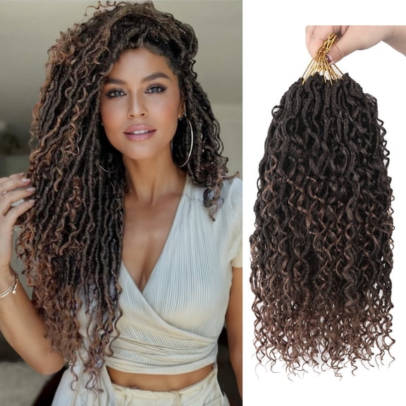 Goddess Locs Crochet Hair, 9 Packs Soft Boho Faux Locs with Curly Ends Bohemian Crochet Dreads for Women(18inch,#T30)