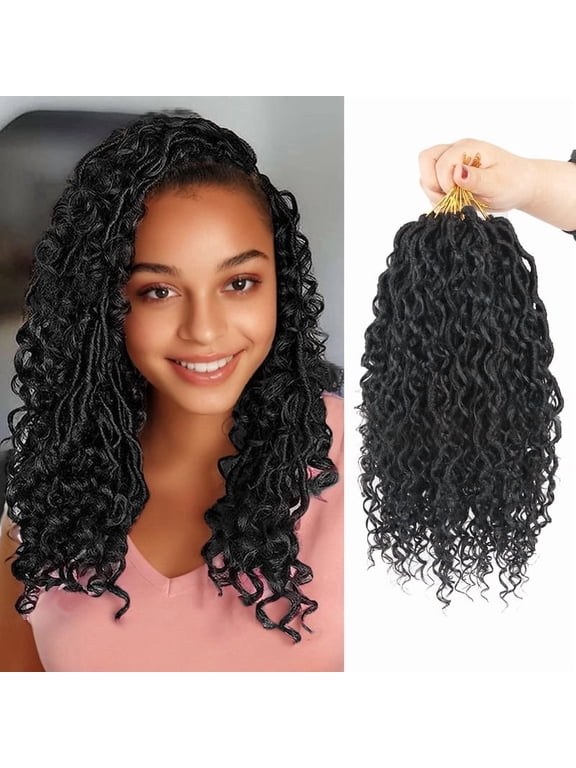 Goddess Locs Crochet Hair for Black Women, 9 Packs Soft Boho Faux Locs with Curly Ends Bohemian Crochet Dreads(14Inch,1B)