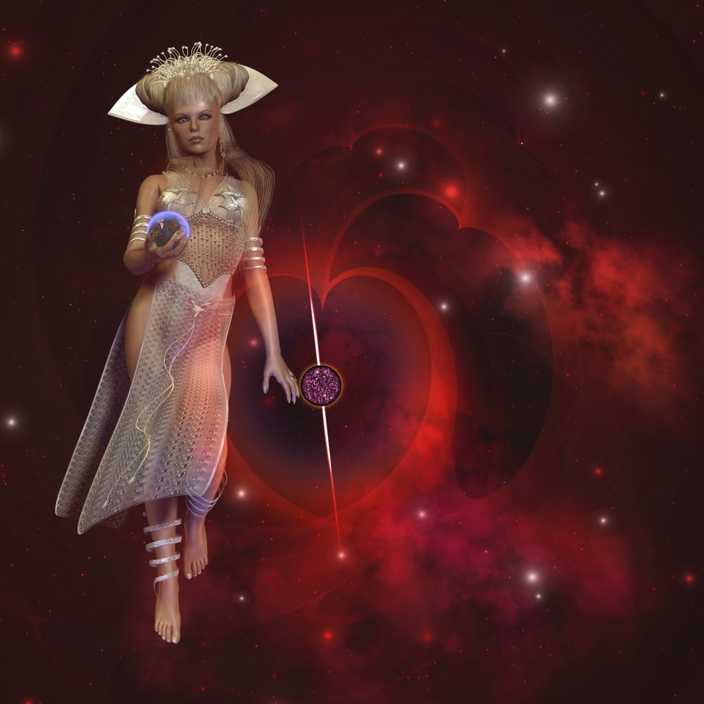 Goddess of the stars holding planet Earth in her hand Canvas Art - Corey FordStocktrek Images (28 x 28)