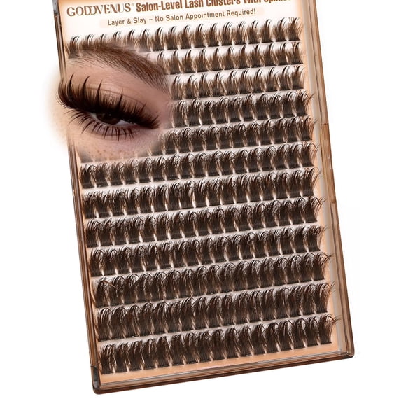 Goddvenus Brown Manga Lash Clusters with Spikes Wispy D Curl Eyelash Clusters 204PCS 12-20mm Fluffy Faux Mink Individual Lashes Reusable DIY Lash Extensions