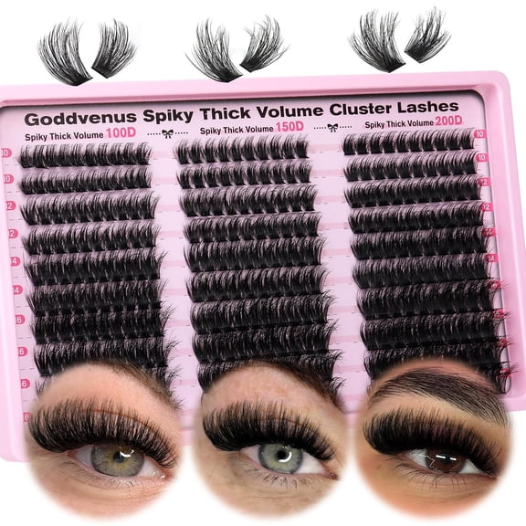 Goddvenus Fluffy Lash Clusters 100D 150D 200D Volume D Curl Individual Eyelash Clusters 300PCS 10-16mm Wispy DIY Lash Extensions
