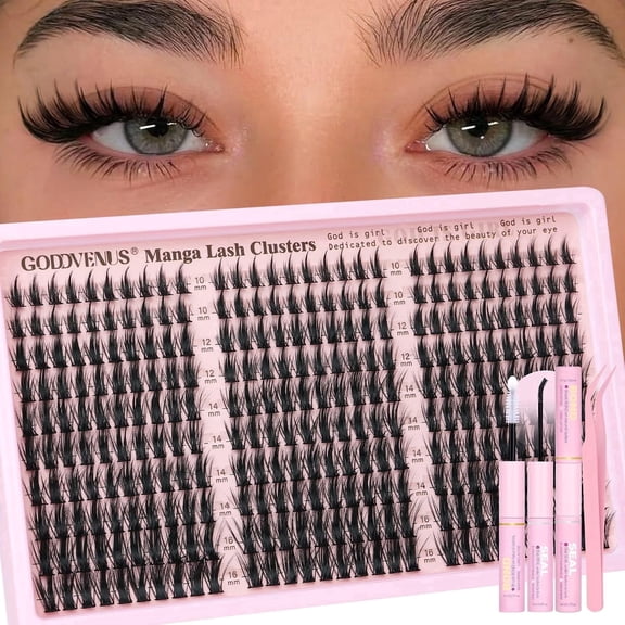 Goddvenus Manga Lash Clusters Kit 300 Pcs Eyelash Extensions DIY Wispy Fairy Individual Lashes CC Curve 10-16mm