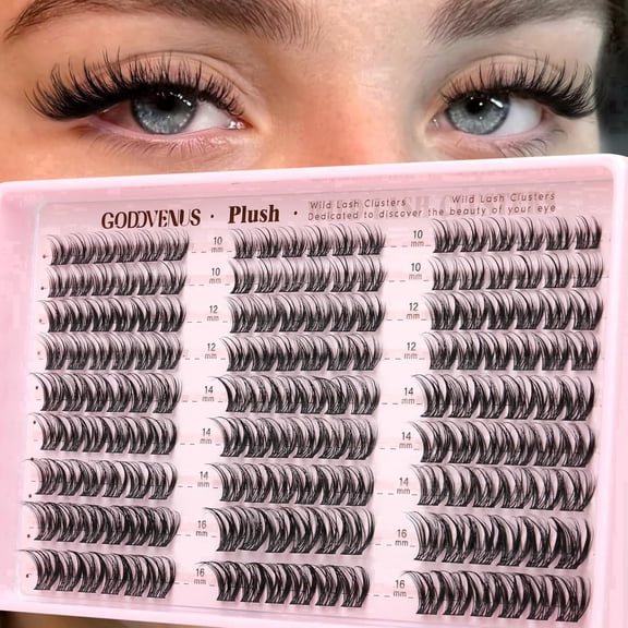 Goddvenus Plush Lash Clusters 162 Pcs D Curl Eyelash Extensions DIY Fluffy Individual Lashes Natural Wispy 10-16mm